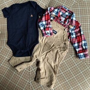 Oshkosh B'Gosh & brannan's baby gap Overalls Flannel Shirt & T-shirt | 6-12 M